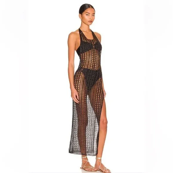Superdown Renata Dress black sheer halter swim cover up mesh midi maxi Revolve - Picture 1 of 10